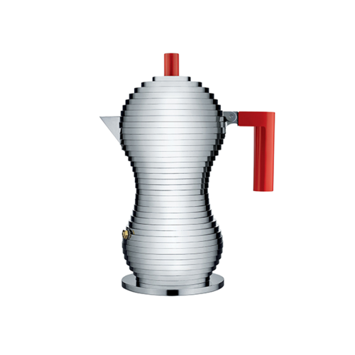 Alessi Pulcina Percolator 3 kops Aluminium Rood Inductie