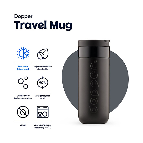 Dopper Travel Mug Thermosbeker 400 ml Blazing Black