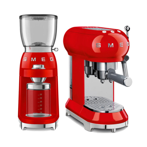 Smeg Espressomachine en Koffiemolen Bundel Rood